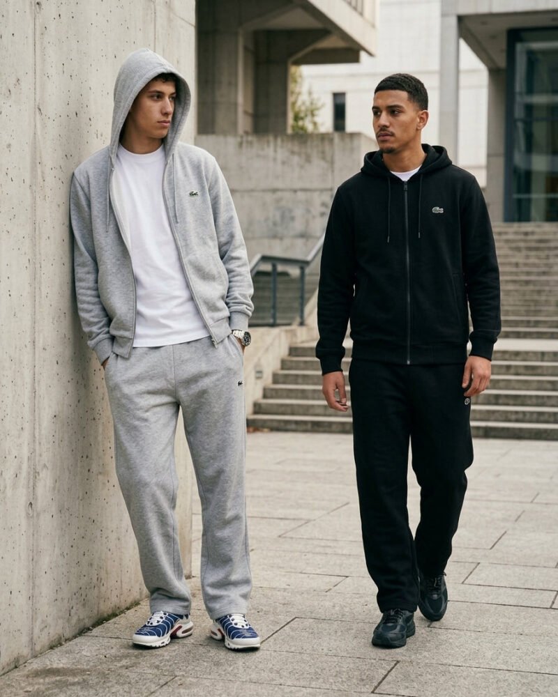 Ensemble Lacoste 2 Pièces Noir & Gris – Style Sport Chic & Confort Premium