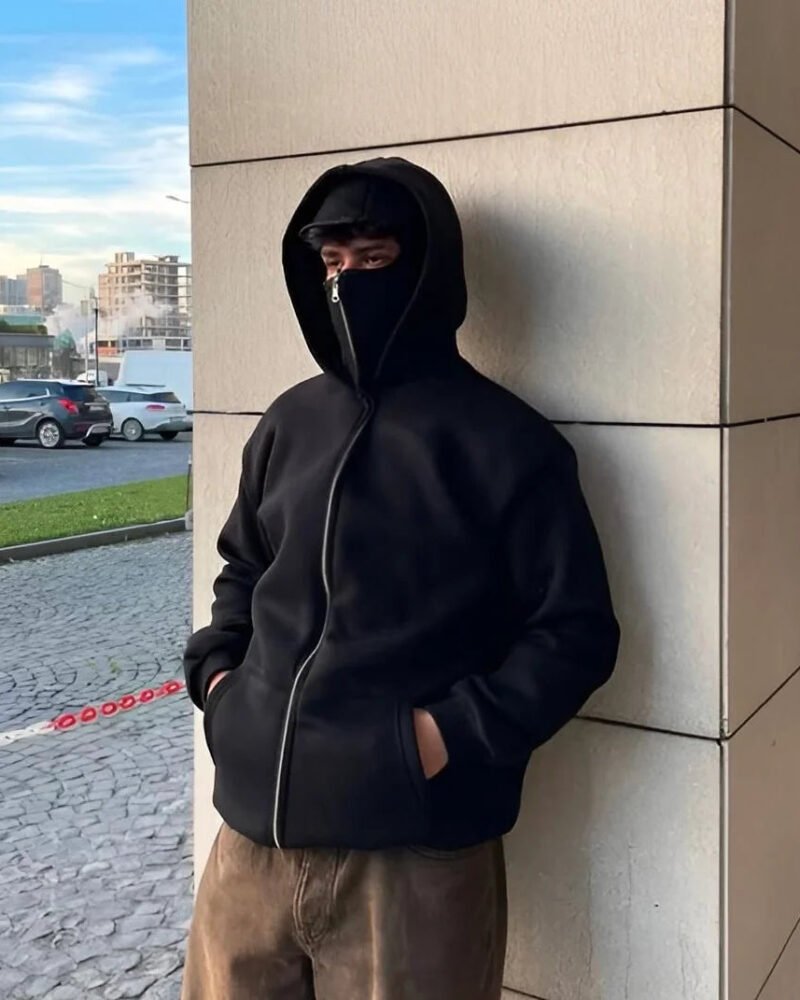 Balaclava Ninja Zipper Hoodie – Veste d’Hiver Tactique Confortable & Style Urbain